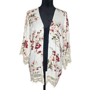 Umgee Kimono Boho Floral Beach Coverup Top Size Small